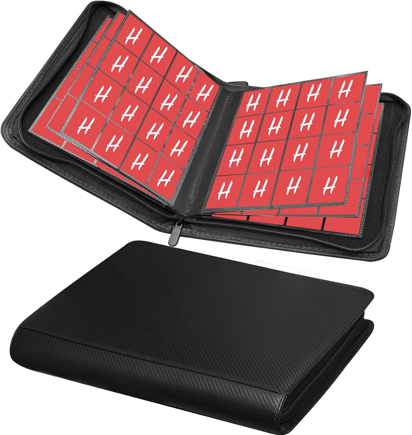 1024 Pockets Premium Trading Card Binder - 16-Pocket PU Leather Zipper Card Album, Ringless Side Loading Binder for Baseball/Football/Sports Cards (Black)