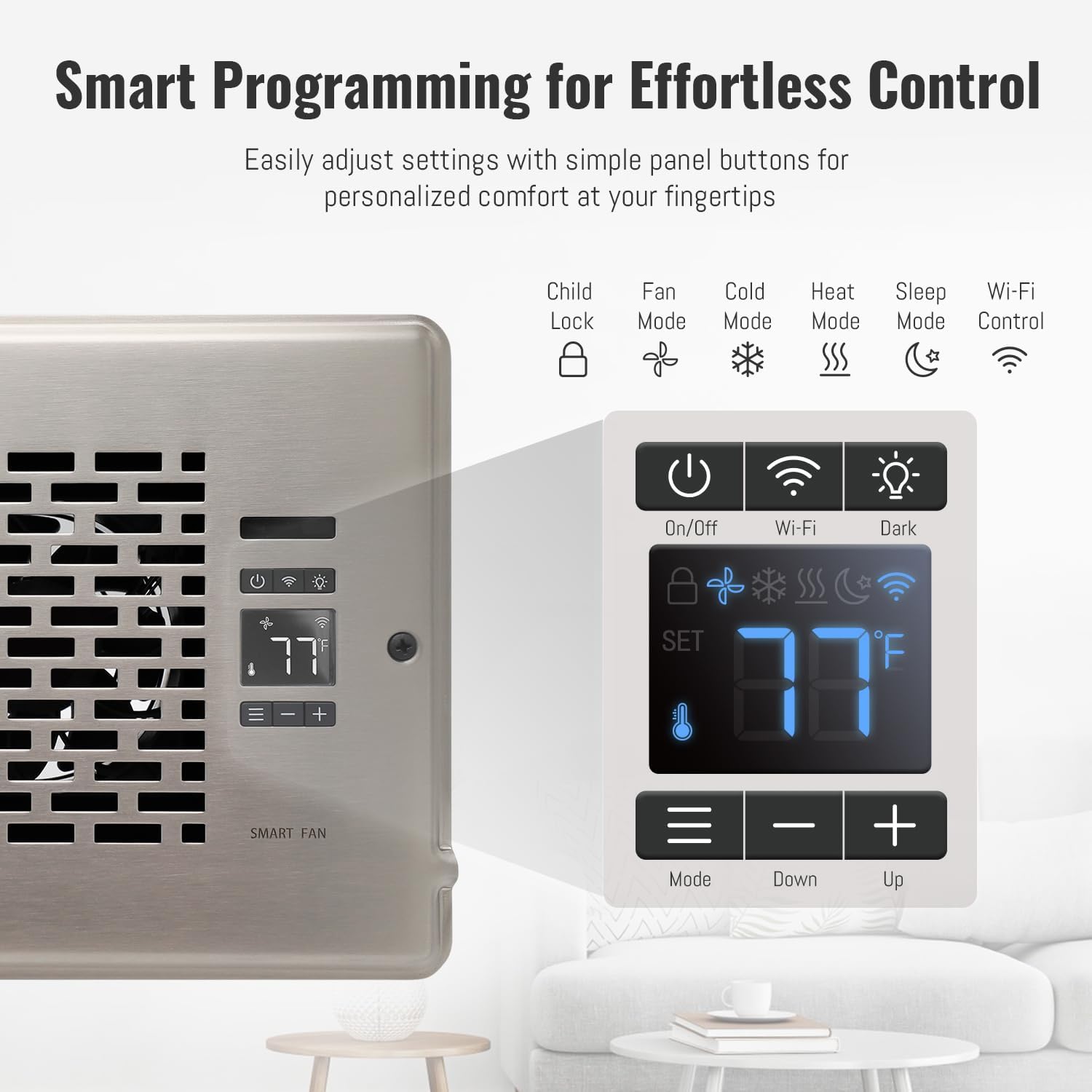 Register Booster Fan for 6" x 10" Register Holes, Quiet Vent Fan Booster with Intelligent Thermostat, Improves Heating Cooling, App Control, 10-Speeds, Manhattan Smart Register Vent, SN