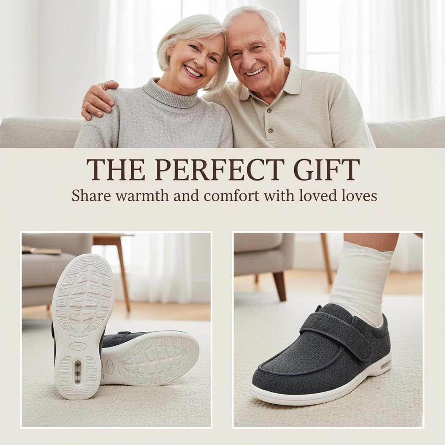 Comfortable Walking Shoes with Arch Support, Wide Diabetic Footwear, Non-Slip Slippers, Orthopedic Casual Shoes for Swollen Feet & Edema Relief