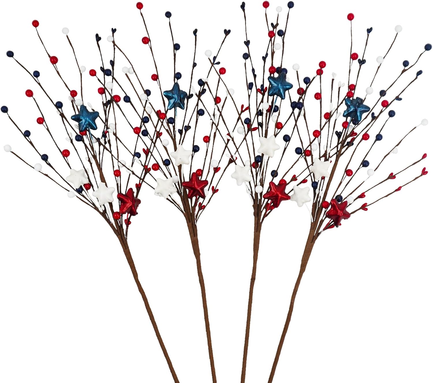 12 Pcs Patriotic Picks with Red White Blue Stars Flowers Spray for 4th of July Decoration, 26.7” Artificial 4th of July Flowers Berry Stems for Independence Day National Day Decor