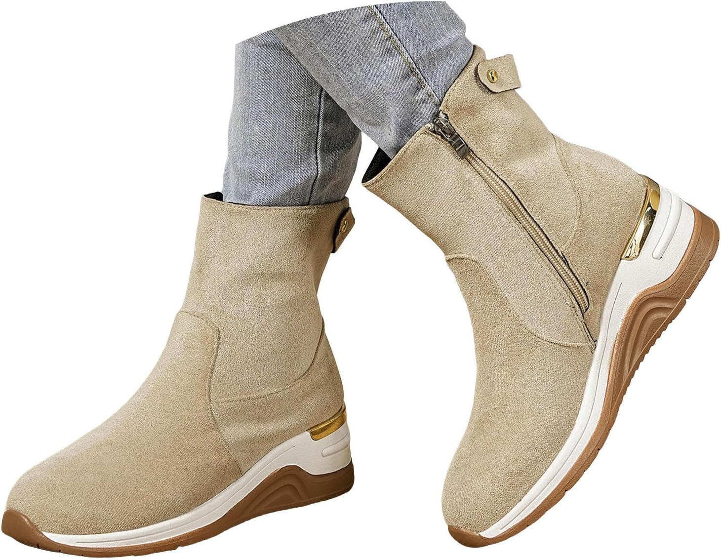 Winter Warm 𝐒now Boots 2025 Low Chunky Block Heels Ladies Casual Fashion Ankle Booties Comfortable Warm Fleece Lined Mid Calf Boots Fashion Casual Loafers Suede Shoes Outdoor Short Booties
