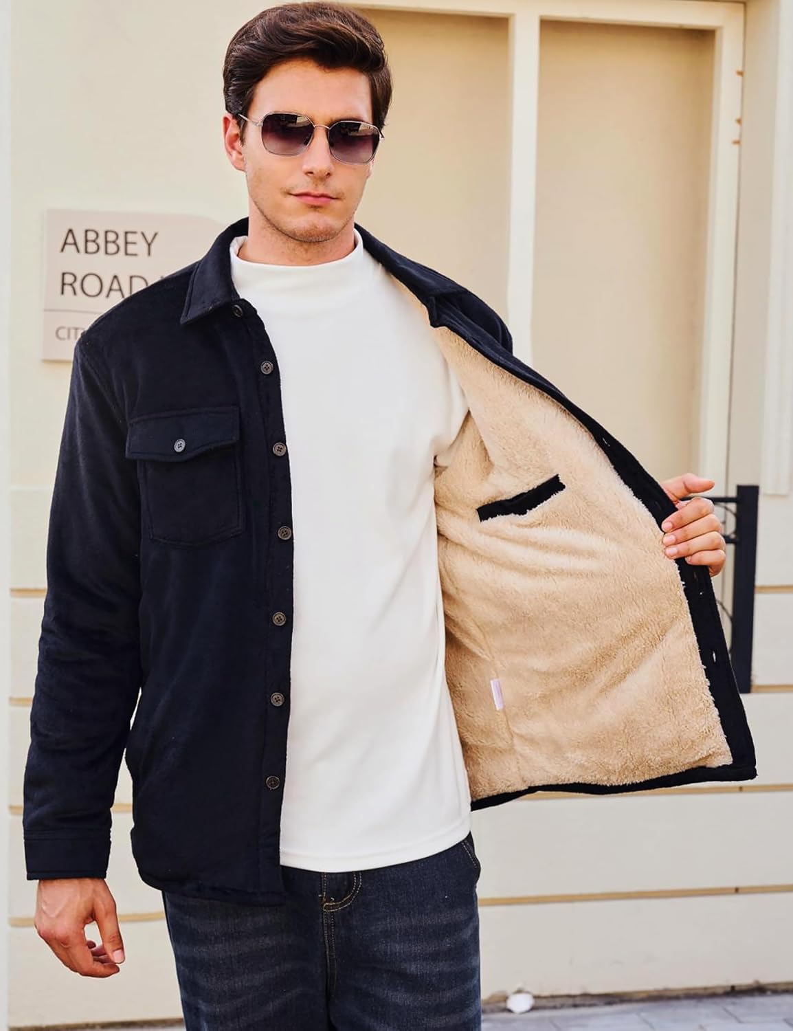 MAGNIVIT Flannel Jacket for Men Sherpa Lined Plaid Fleece Jackets Thick Button Down Flannel Shirt Warm Winter Outwear - Image 6