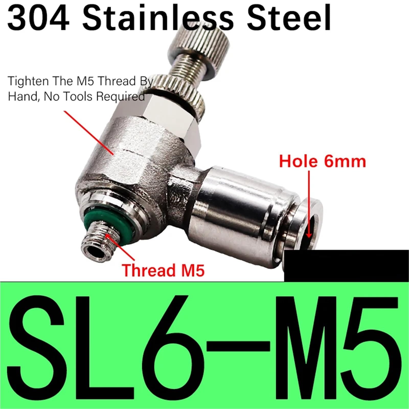 Valvola di regolazione SL 304 in acciaio inossidabile Connettore rapido pneumatico in metallo 4 6 8 mm 1/8 1/4 3/8 Raccordo for tubo flessibile 1 pz(SL6-m5 (6mm-M5))