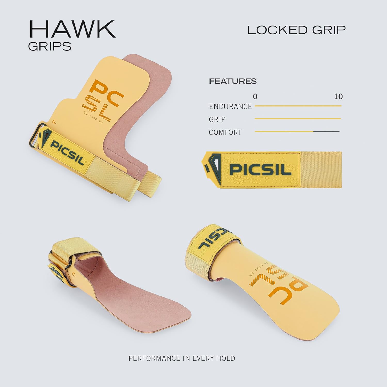 PICSIL Hawk Grips+ Wristbands + Bag, Use Without Magnesium, Grip on All Supercies and Bars, Designed for All Athletes, Crosstraining Gloves