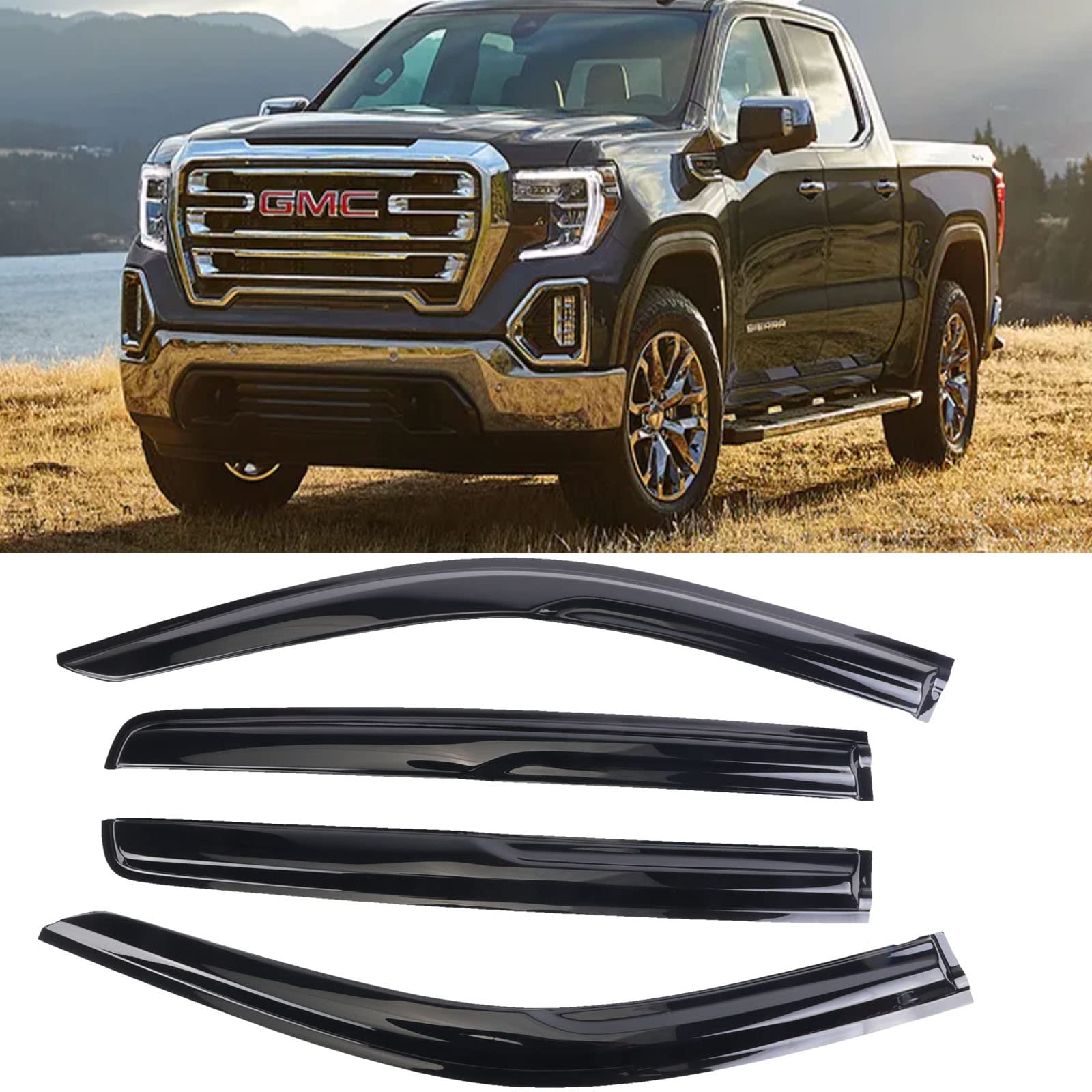 Photo 1 of SONTIAN Window Visor Tape-on Side Deflectors Vent Rain Guards for Trucks 2019-2021 Chevy Silverado/GMC Sierra 1500 Super/Crew Cab 4PCS Window Deflectors