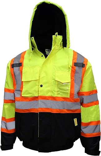 New York Hi-Viz Workwear WJX70 - Chaqueta de seguridad para hombre, ANSI Clase 3, de alta visibilidad, con patrón X, impermeable