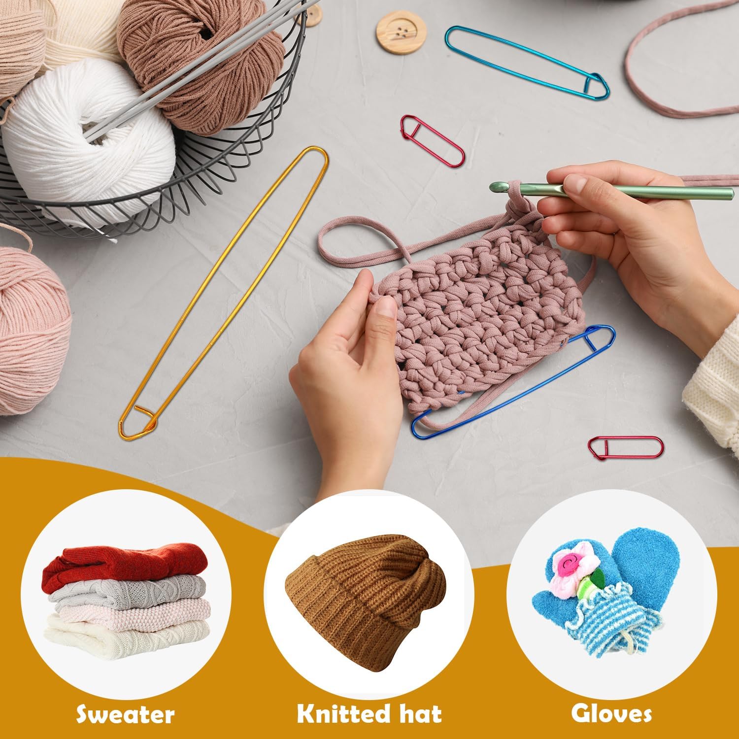 12 Pcs Knitting Stitch Holders Aluminum, Colorful Yarn Stitch Holder for Practical Knitting Crochet Tools for Sweaters Socks Yarn Sewing DIY Blankets