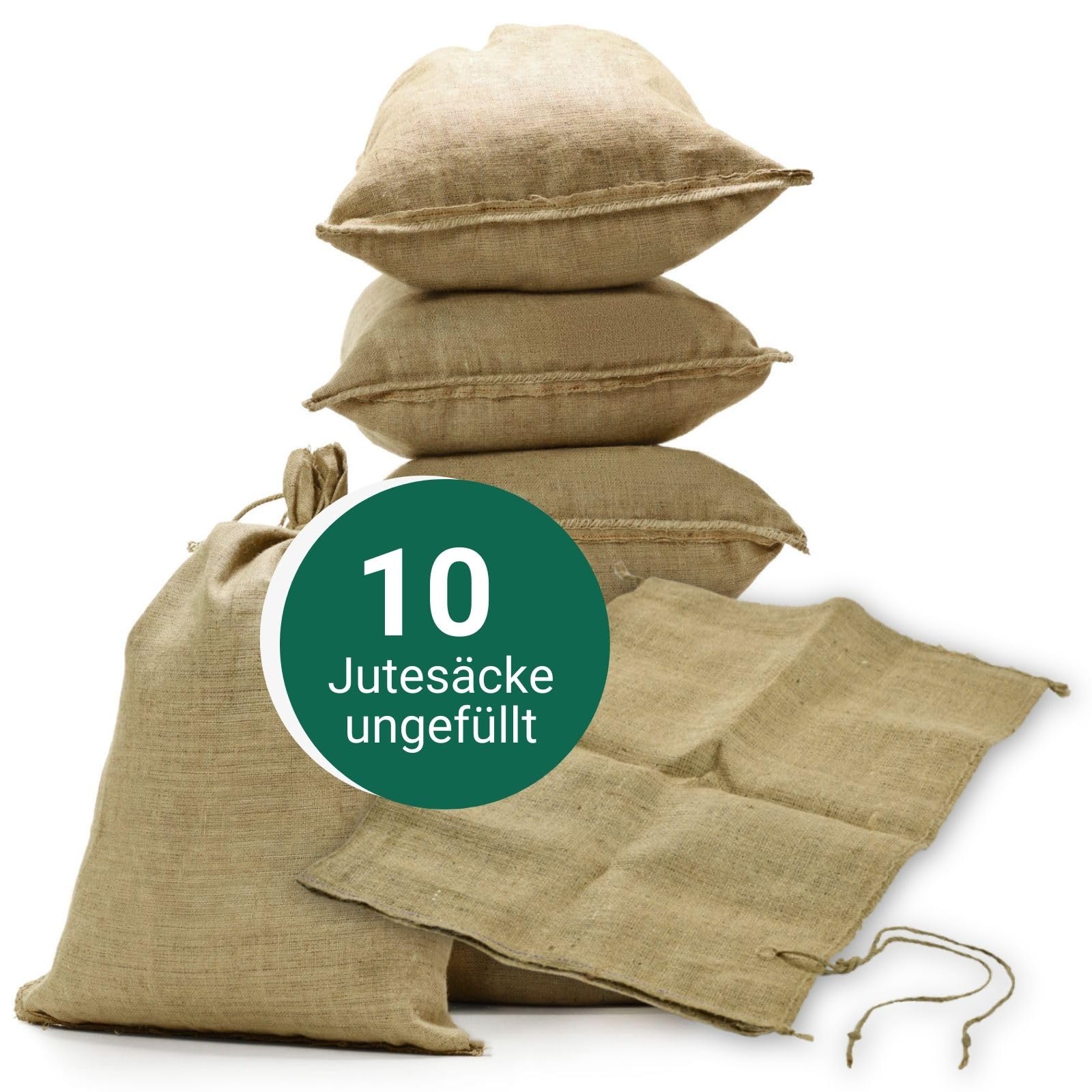 AGRI plus 10 Stück Hochwassersäcke unbefüllt I 30 x 60 cm I nachhaltige Hochwasserbarriere-Säcke aus Jute I Flutschutzsäcke mit Bindeband I stabile Sandsäcke mit Fassungsvermögen bis 20kg