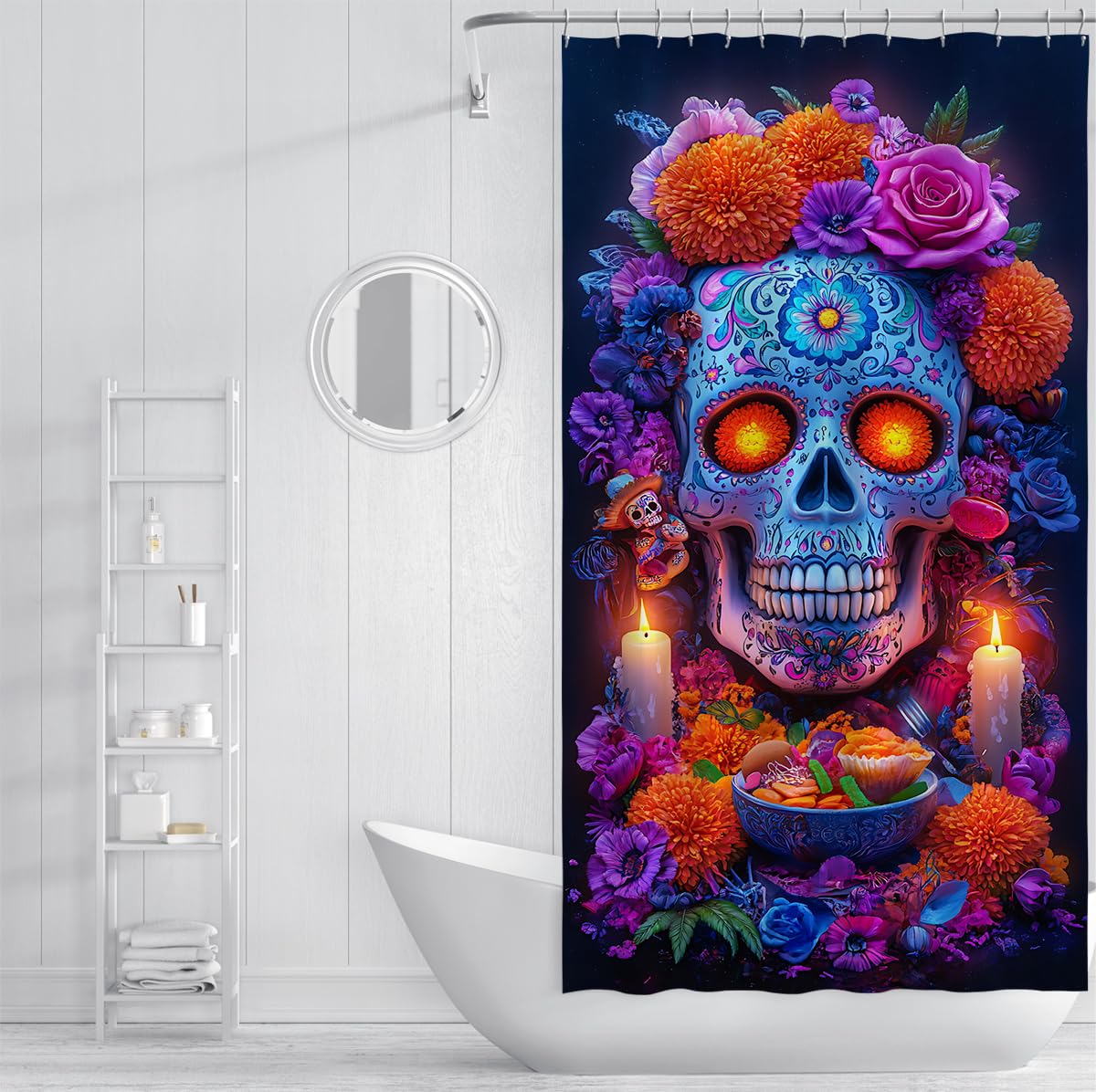 Mexican Sugar Skull Duschvorhang Day of The Dead Duschvorhang 180x180cm