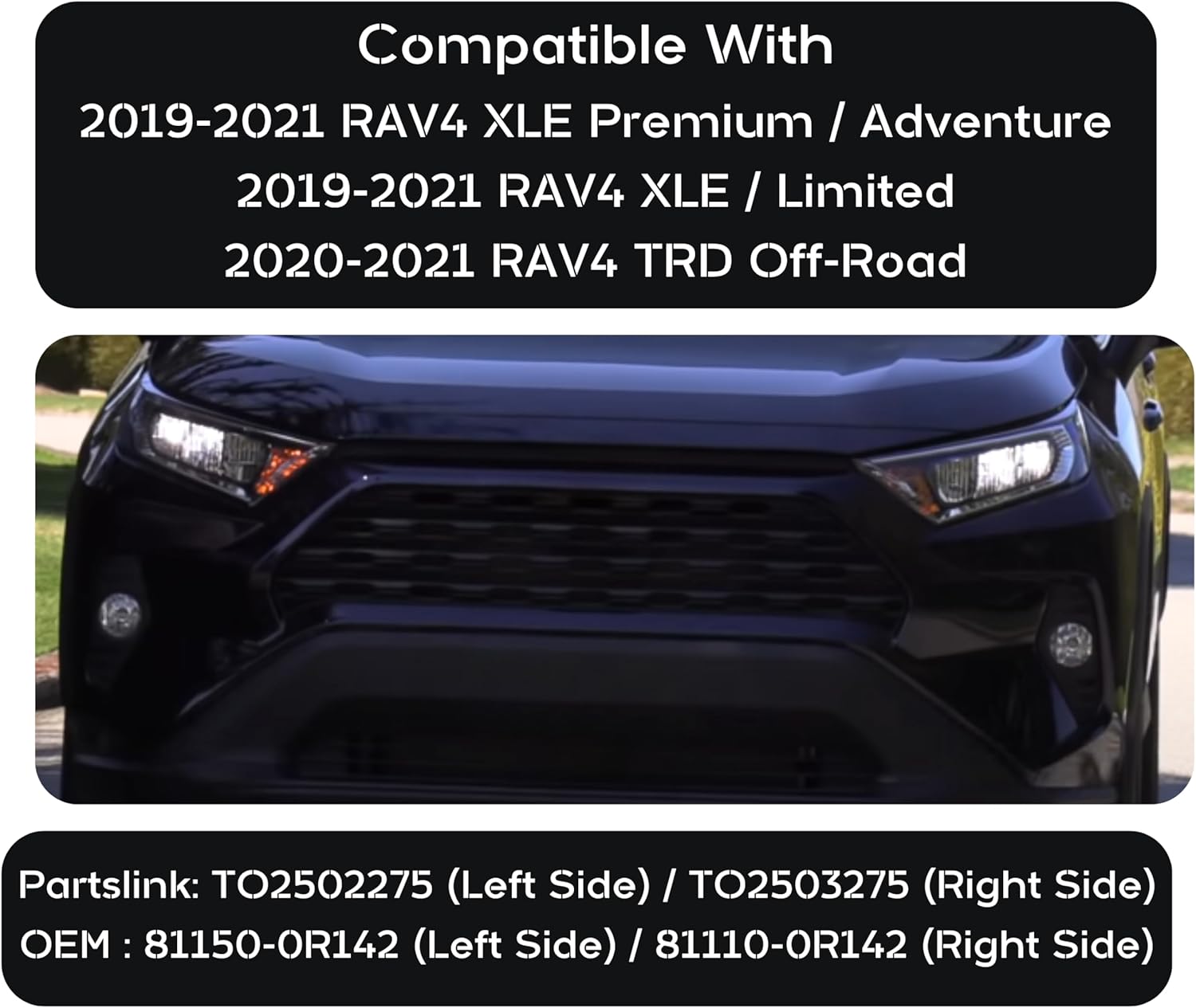 Replacement For Toyota 2019 2020 2021 RAV4 XLE Premium/XLE/Limited/Adventure/TRD Off-Road Sport Utility LED Headlight headlamp with Bulb, N. America Built, DOT/SAE Compliant, Right & Left Side