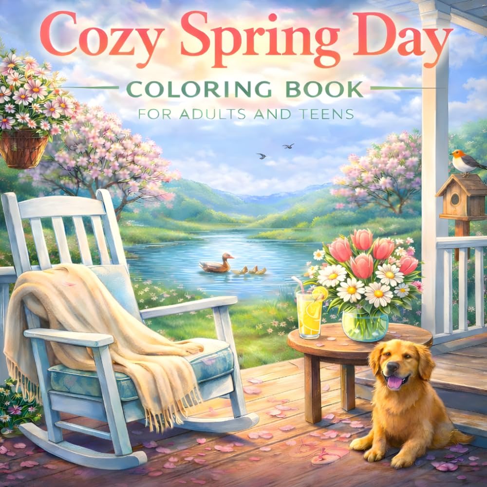 Cozy Spring Day Coloring Book: A Cozy and Relaxing Spring Coloring Book for Teens and Adults Featuring Cute Seasonal Scenes, Blooming Flowers, Rainy ... (Cozy Coloring Books For Adults And Teens)