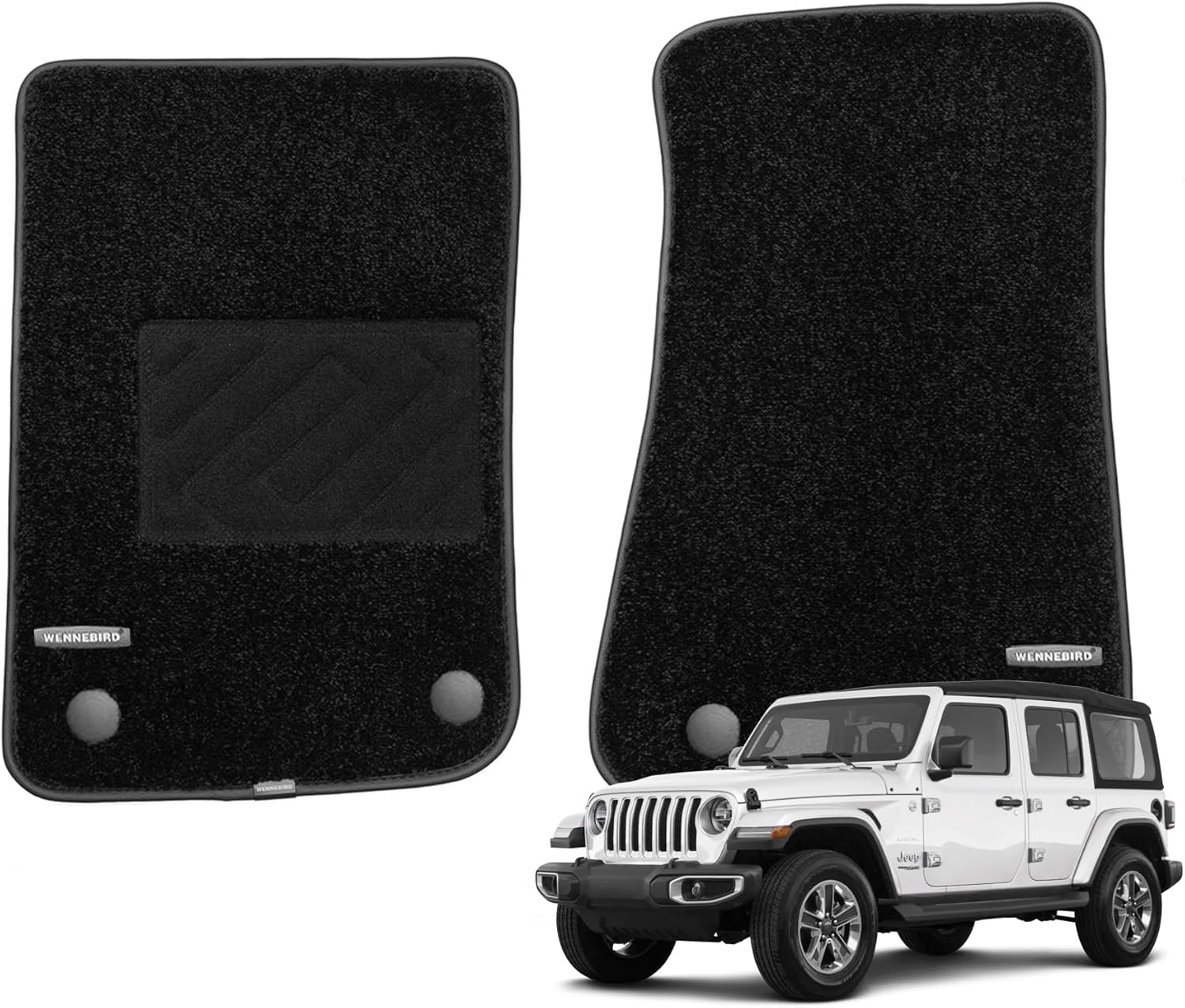 WENNEBIRD Superior Carpet Front Row Floor Mats for 2018-2026 Jeep Wrangler (JL) (Not for JK), 0.6-Inch Ultra-Thick, Noise-Reducing, All-Weather Waterproof Anti-Slip – 2-Pc Set