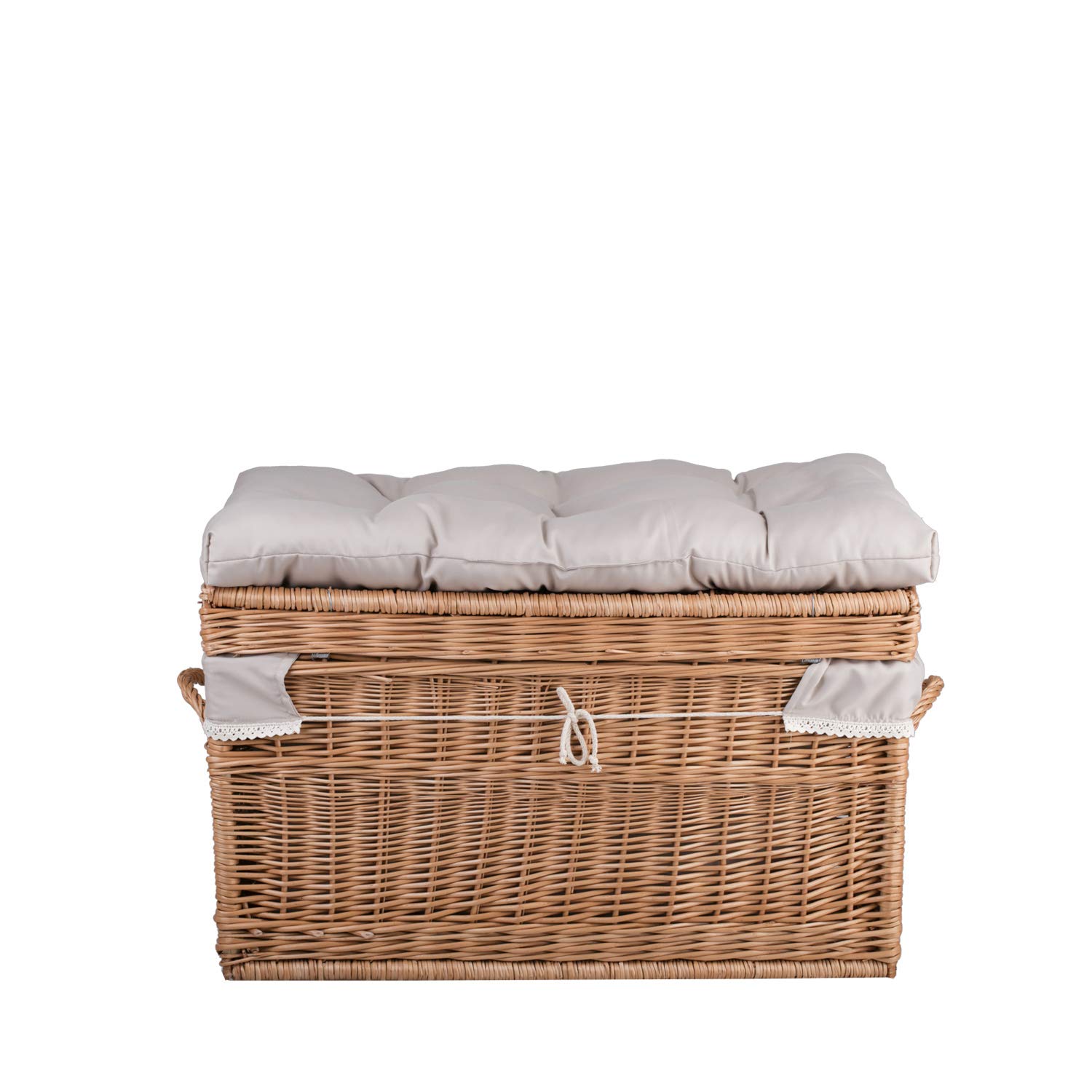 e-wicker24 Baule in Vimini Cassapanca Vintage Fatto a Mano Cesta Vimini con Coperchio Scatola Rettangolare Cesta Baule da Interno Cesta Porta Giochi Contenitore Vimini Cassapanca in Vimini