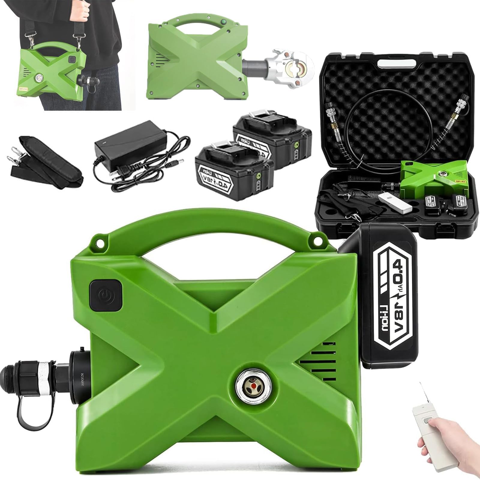 Pompa idraulica elettrica, Pompa idraulica Portatile da 70 MPa (10152 Psi) (Doppio Effetto), 2 batterie (4 Ah/18 V) + Telecomando + Cinghia, per lavori all'aperto ad Alta Quota