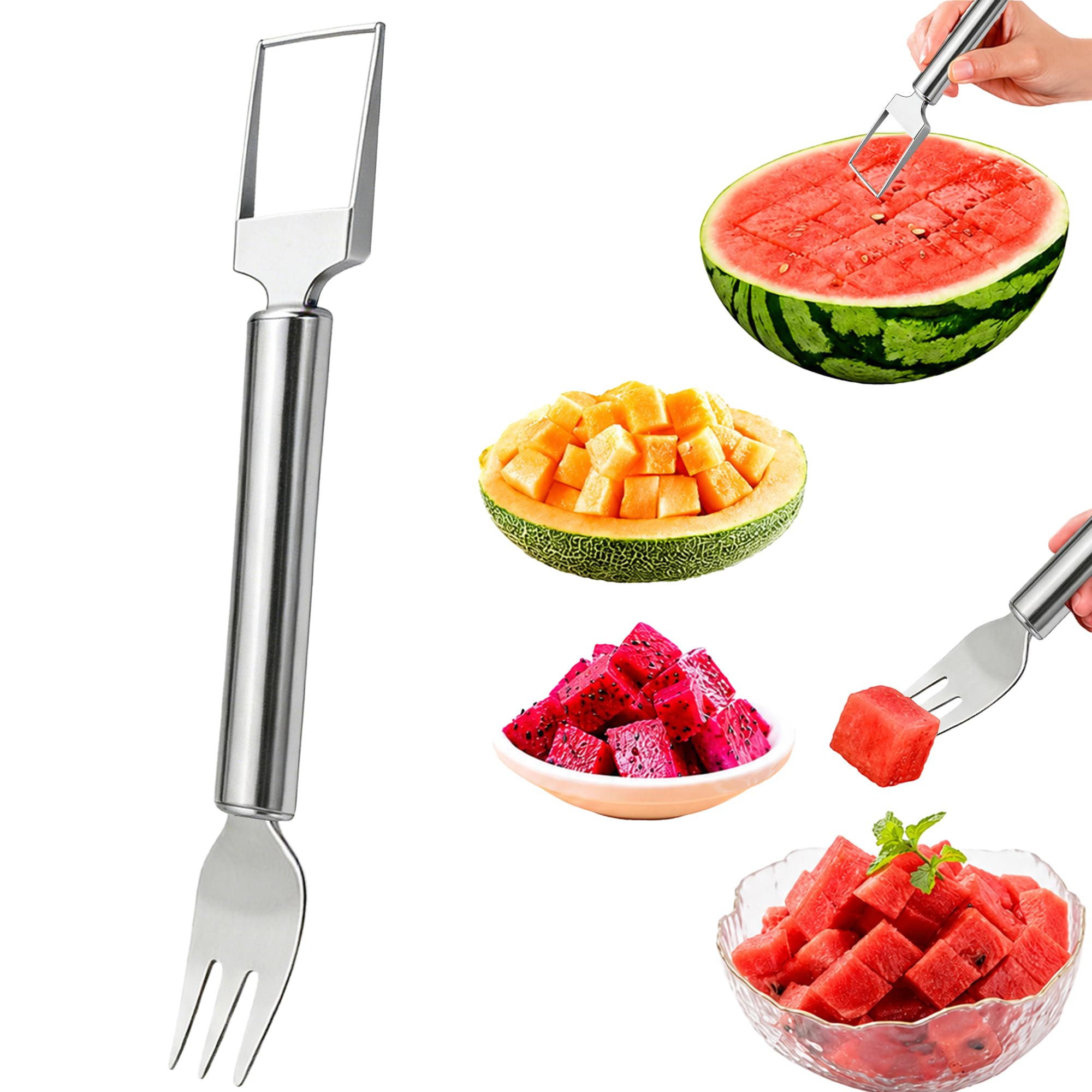 Watermelon Cutter, 2-in-1 Stainless Steel Fruit Cutter, Dual Head Watermelon Fork Slicer Tool, Summer Fruit Cutting Kitchen Gadget for Home(1PACK) — Amazon image 8