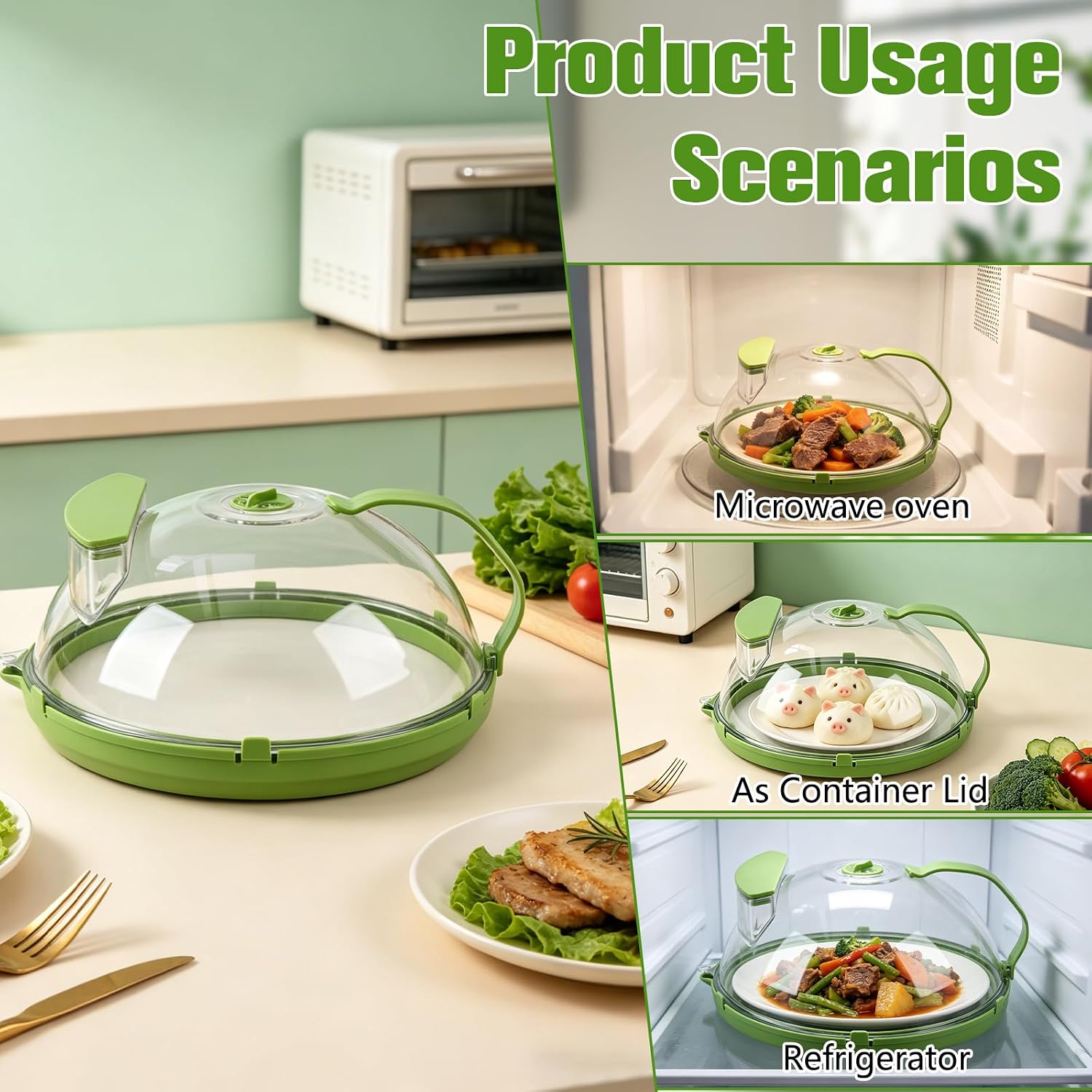 Microwave Splatter Cover with Water Steamer,Dome Plate Microwave Cover,Integrated Handle,Clear Plate Covers,Keeps Food Moist, Easy Clean, Splatter Guard