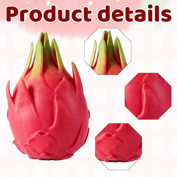 Strawberry Squishy, Dragon Fruit Squishies for Office Breaks and Travel, Hand Exercise Grip Strengthener, Party Gift Favors, Two Fruit Squishy Set