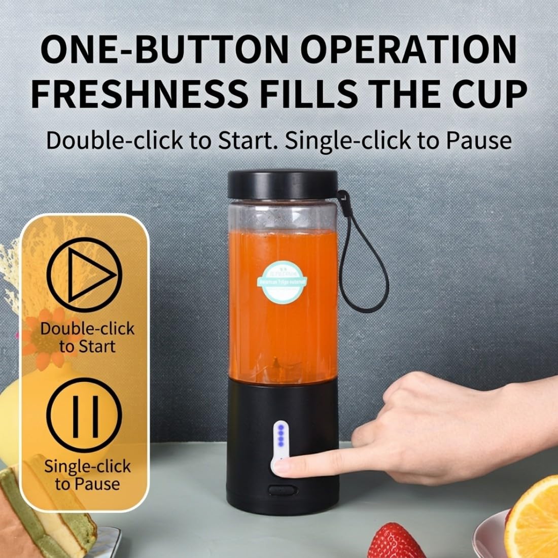 Mixeur portable 530 ml, taille personnelle, mixeur à smoothie polyvalent 150 W sans fil avec mini mélangeur de fruits rechargeable par USB pour voyage, sport, bureau, shakes, jus de nourriture – Noir