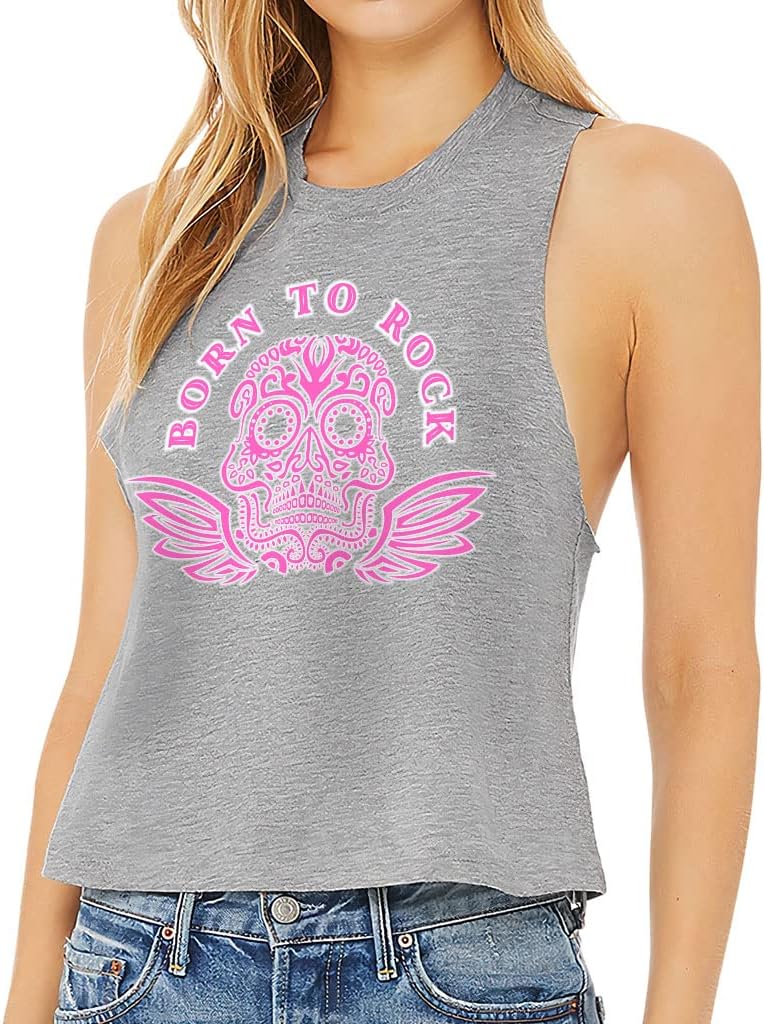 Born to Rock Racerback Cropped Tank - Skull Women's Tank - Cool Design Tank Top