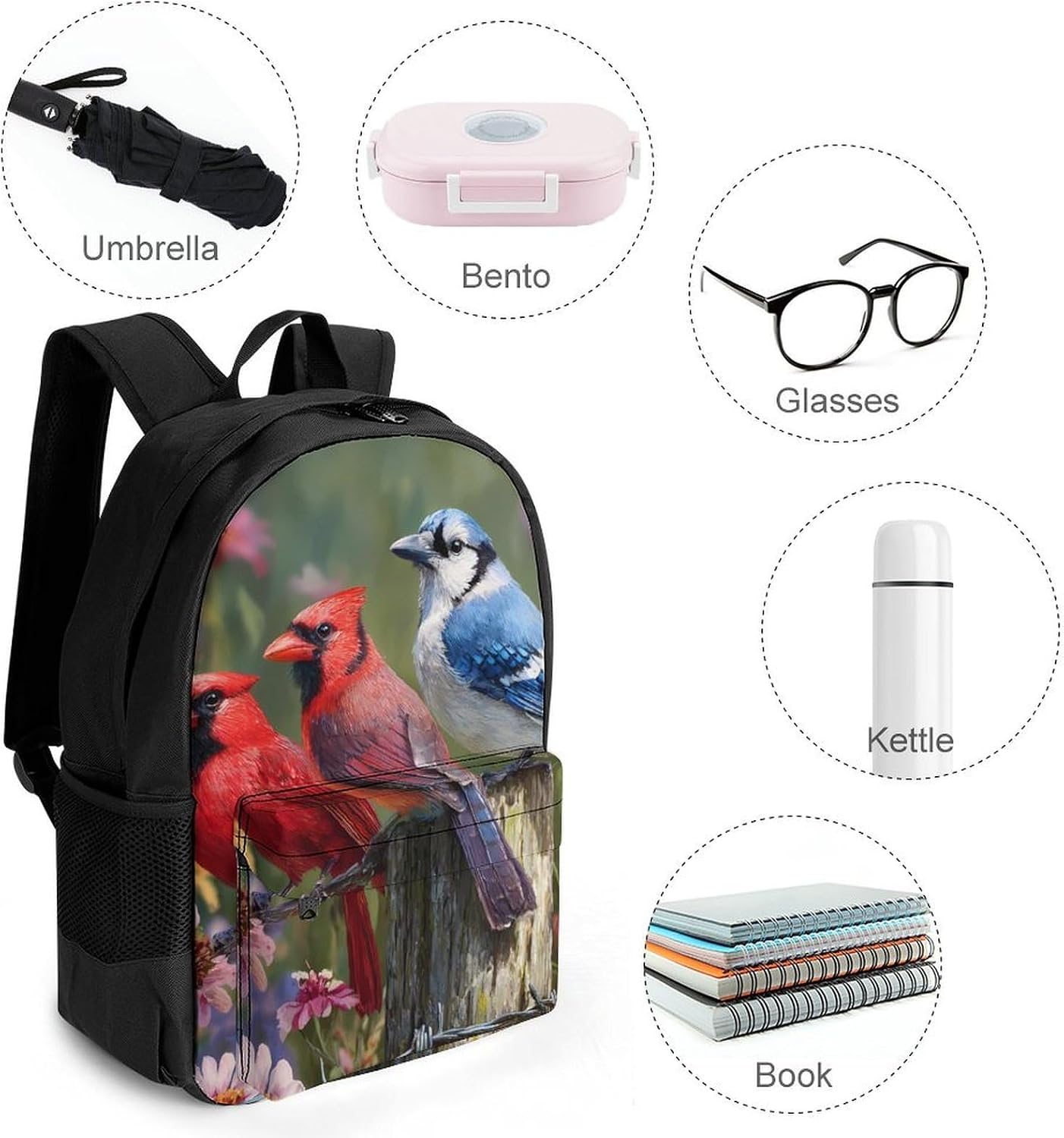 Cardinal Bluebird Jay Travel Backpack Casual Laptop Bag image 4