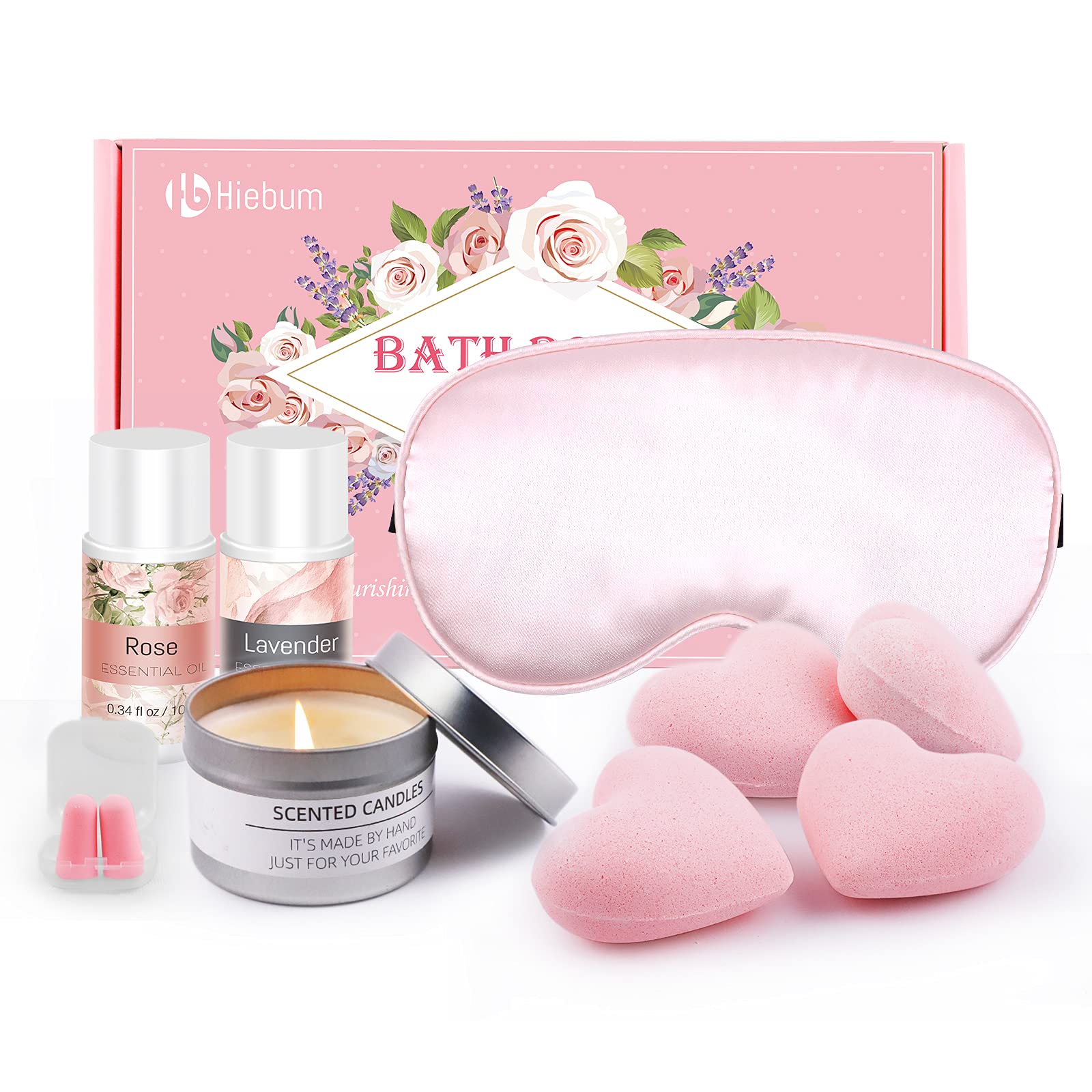 HiebumBath Bomb Gift Set, Natural Bath Bombs for Women with Scented Candles and Essential Oils to Moisturize Dry Skin, Perfect Birthday Christmas Valentine Day's Bath Gifts for Her, Mom, Wife, Kids