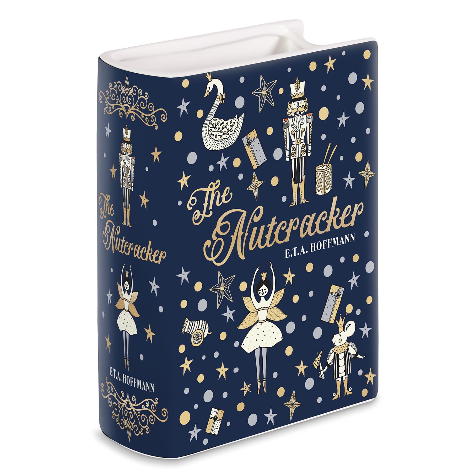 Steel Mill & Co Original Small Book-Shaped Decorative Vase, Ceramic Vases for Festive Home Decor, Cute Christmas Bookshelf Decor, Unique Vase for Book Lovers, Nutcracker