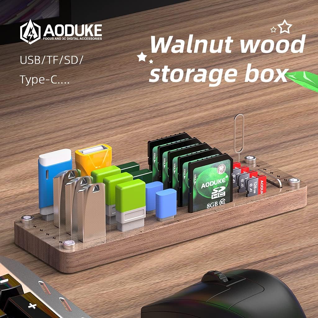 Wooden Memory Card Case TF Cards Box and USB Drive/SD Card Holder Desk,Micro SD Card Case,Memory Card Case, Memory Card Carrying Case -AJSNH01M