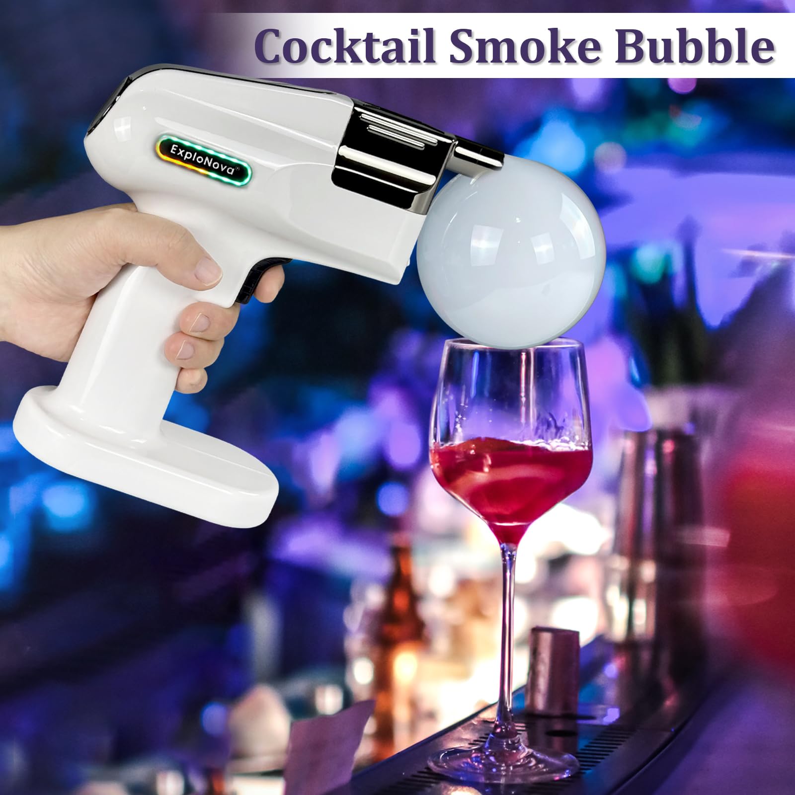 Aroma Blaster 2 Kit con 5 Pods Aroma Bolla commestibile Cocktail Bubble Smoke Gun, Whiskey Smoker Kit, perfetto per bar, feste e casa, ottimo regalo per padre e marito - Bianco