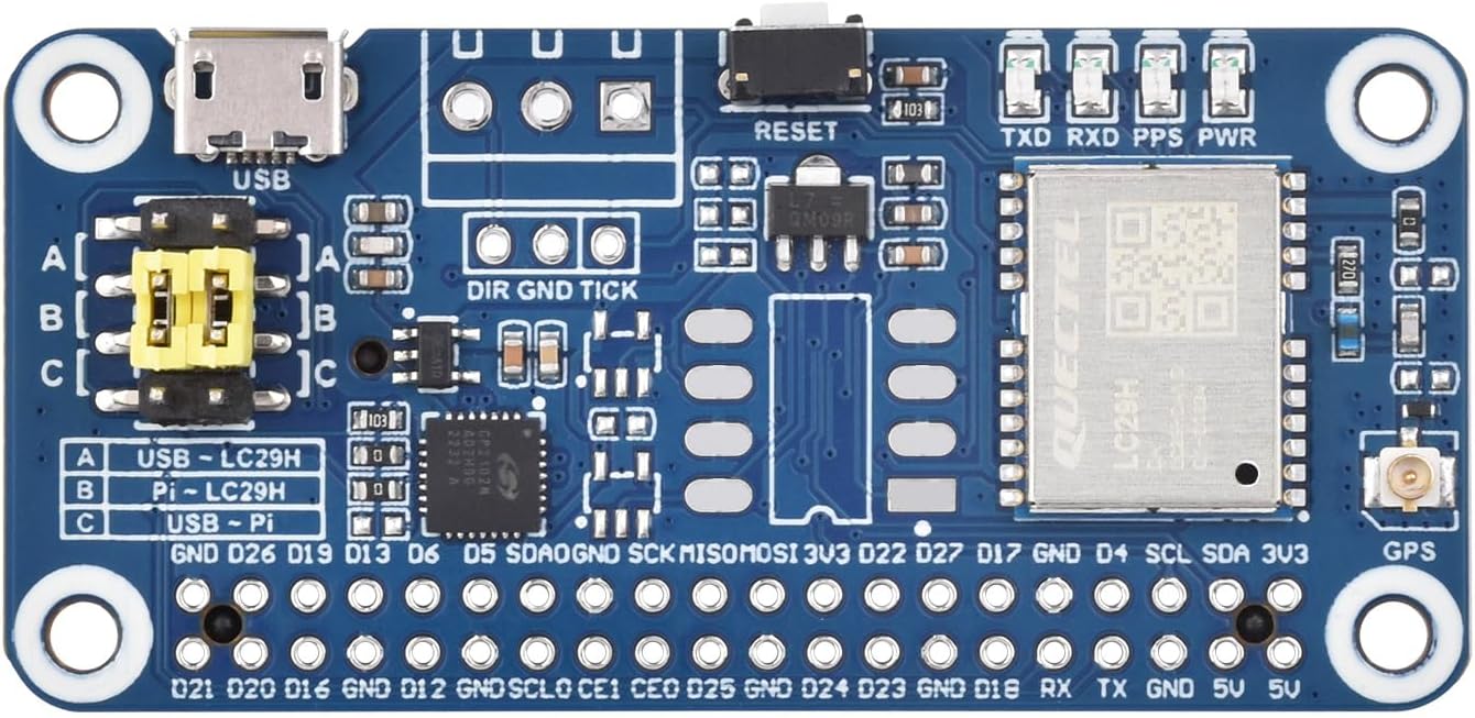 Waveshare LC29H Series Dual-Band GPS Module for Raspberry Pi, Dual-Band L1+L5 Positioning Technology, Supports RTK Rover to Realize High-Precision Centimeter-Level Positioning