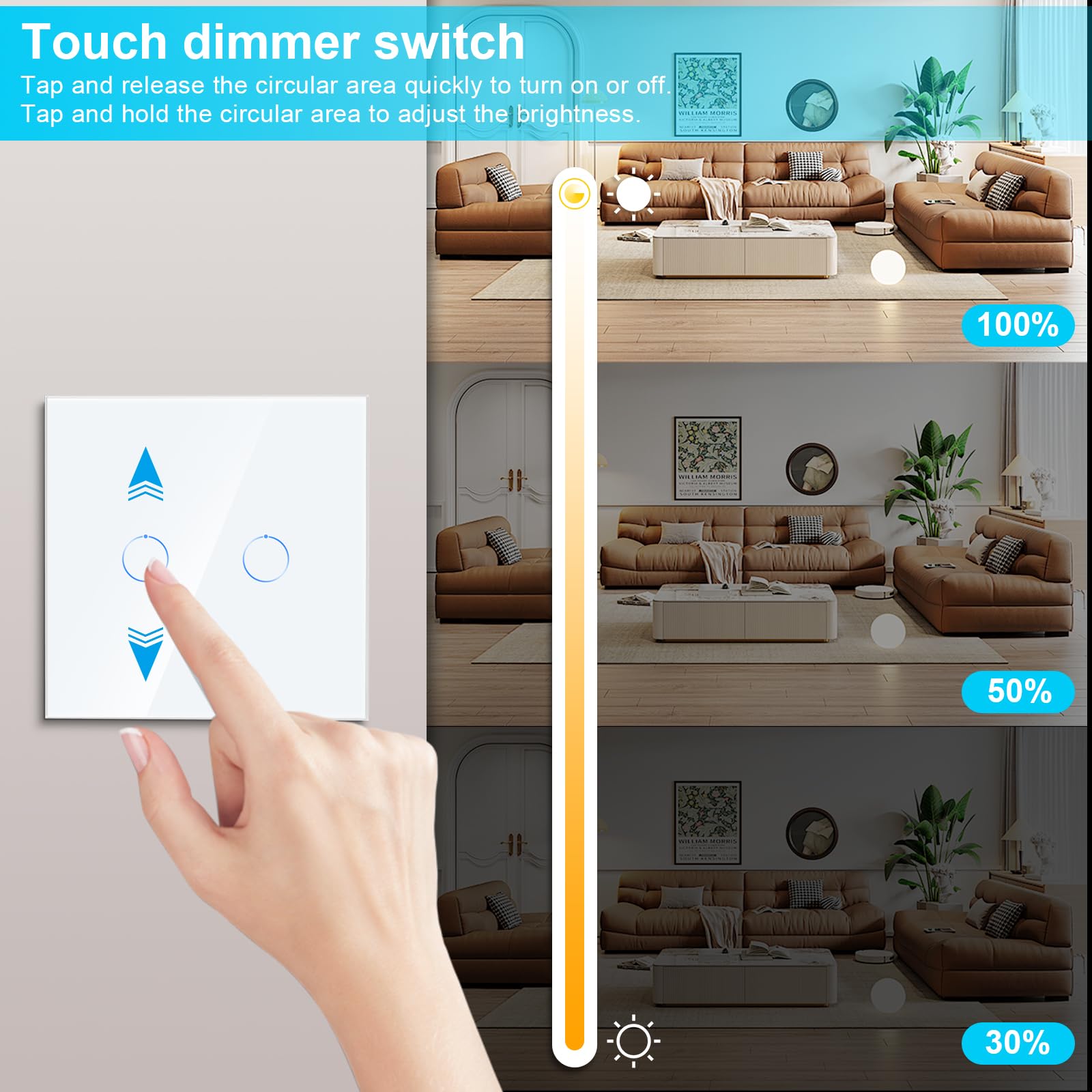 CNBINGO Smart Dimmer Switch for Dimmable LED Light, Voice Control by Alexa, Remote Control by Smart Life App, WiFi Touch Light Switch with Glass Wall Plate, Backlight, Neutral Wire Required - Image 4