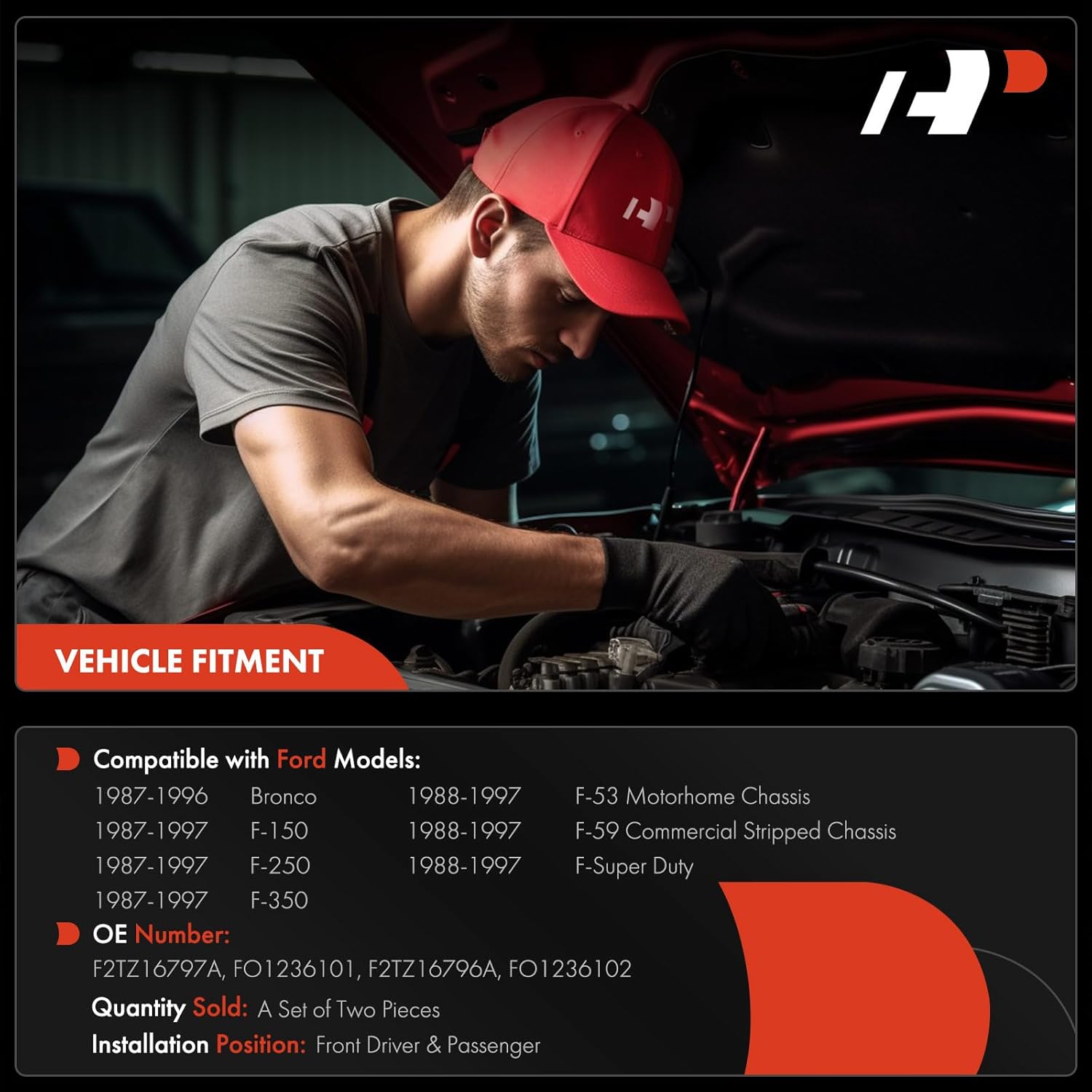 A-Premium Front Hood Hinges Compatible with Ford F-150 F-250 F-350 1987-1997, F-Super Duty/F-53 Motorhome Chassis/F-59 Commercial Stripped Chassis 1988-1997, Bronco 1987-1996