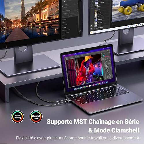 UGREEN Câble USB C vers DisplayPort 1.4 8K 60Hz 4K 240Hz Compatible avec iPhone 17 Pro Max Air iPhone 16 Plus Pro Max MacBook M4 M3 iPad Air Galaxy S25 S24 Tab S9 Câble Type C DP Thunderbolt 4 3 (1M) - 4