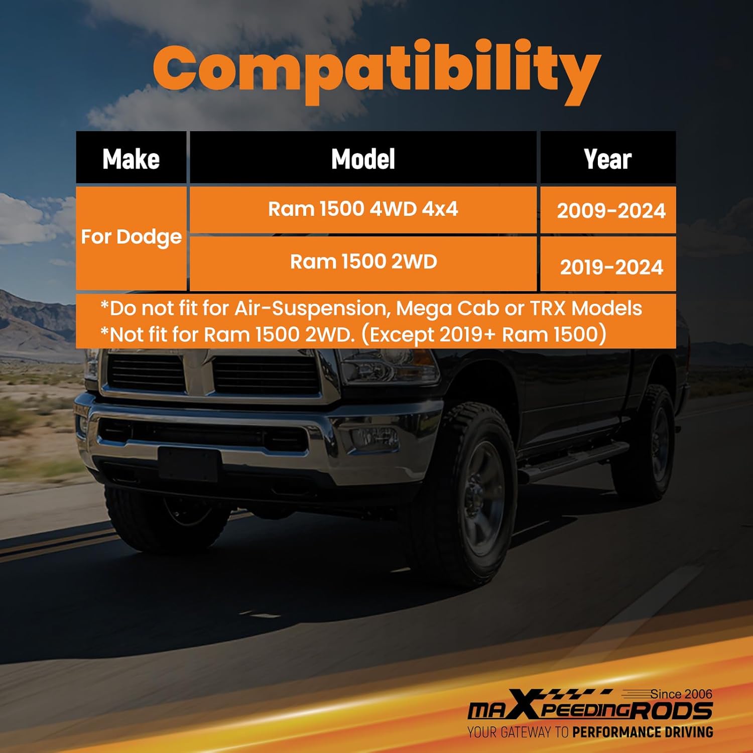 maXpeedingrods 3" Front & 2" Rear Leveling Lift Kit for Ram 1500 2009-2024 4WD 2WD with Strut Coil Spring Spacers
