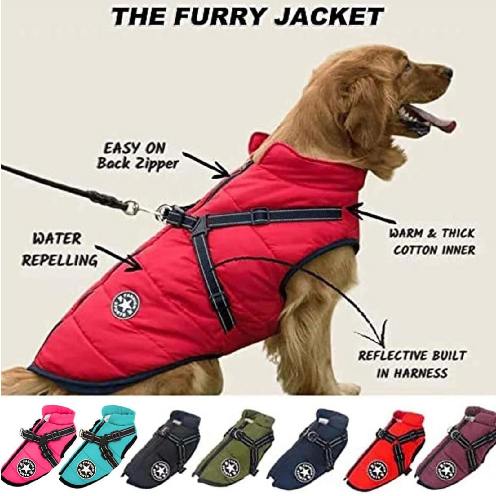 Giacca invernale 3 in 1, impermeabile, antivento, calda e accogliente, con imbracatura integrata e cerniera per cani/gatti di taglia piccola, media e grande