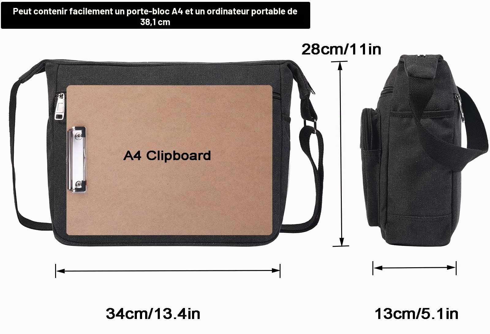 JAKAGO Sac à bandoulière en toile pour homme/femme avec plusieurs poches pour l'école voyages pêche camping travail au quotidien,15 inchs