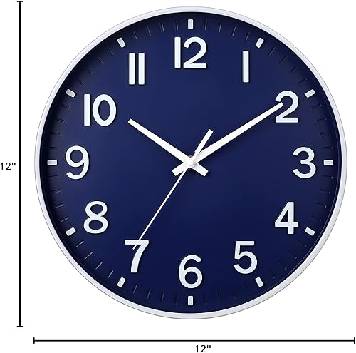 Miniatura 8 de HZDHCLH Reloj de pared azul marino, funciona con pilas, 12 pulgadas, silencioso, sin tictac, moderno, para sala de estar, dormitorio, cocina,