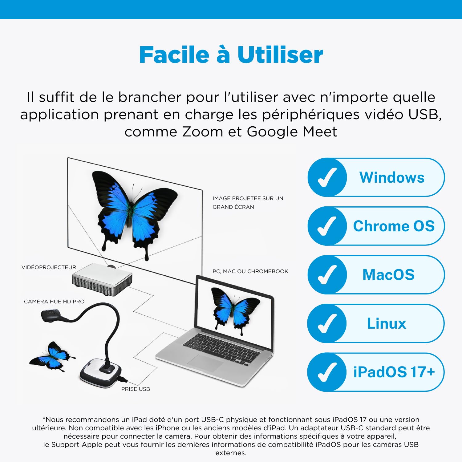 HUE HD Pro Visualiseur de Documents Caméra USB Flexible Visioconférence Noir avec Etui de Transport