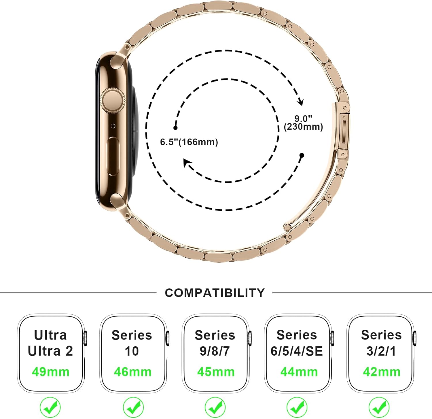 Anlinser No Tool Needed Bands Compatible with Apple Watch Band 49mm 46mm 45mm 44mm 42mm for Women Men, Stainless Steel Metal Strap Designed for iWatch Ultra 3/2/1 SE Series 11 10 9 8 7 6-1 (Gold) - Image 6