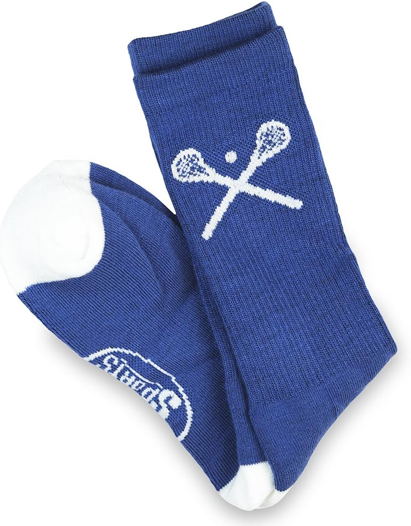 ChalkTalkSPORTS Lacrosse Performance Crew Socks - Crossed LAX Sticks - Blue - Lacrosse Mid-Calf Socks - Adult - Image 3