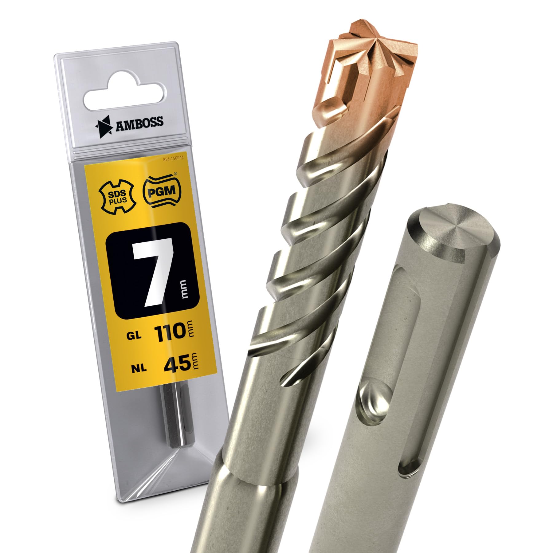 Amboss - Broca SDS Plus, 4 Unidades, PGM, Diámetro 7.0 mm x 45 mm, Ideal para Hormigón, Metal Duro y Mampostería