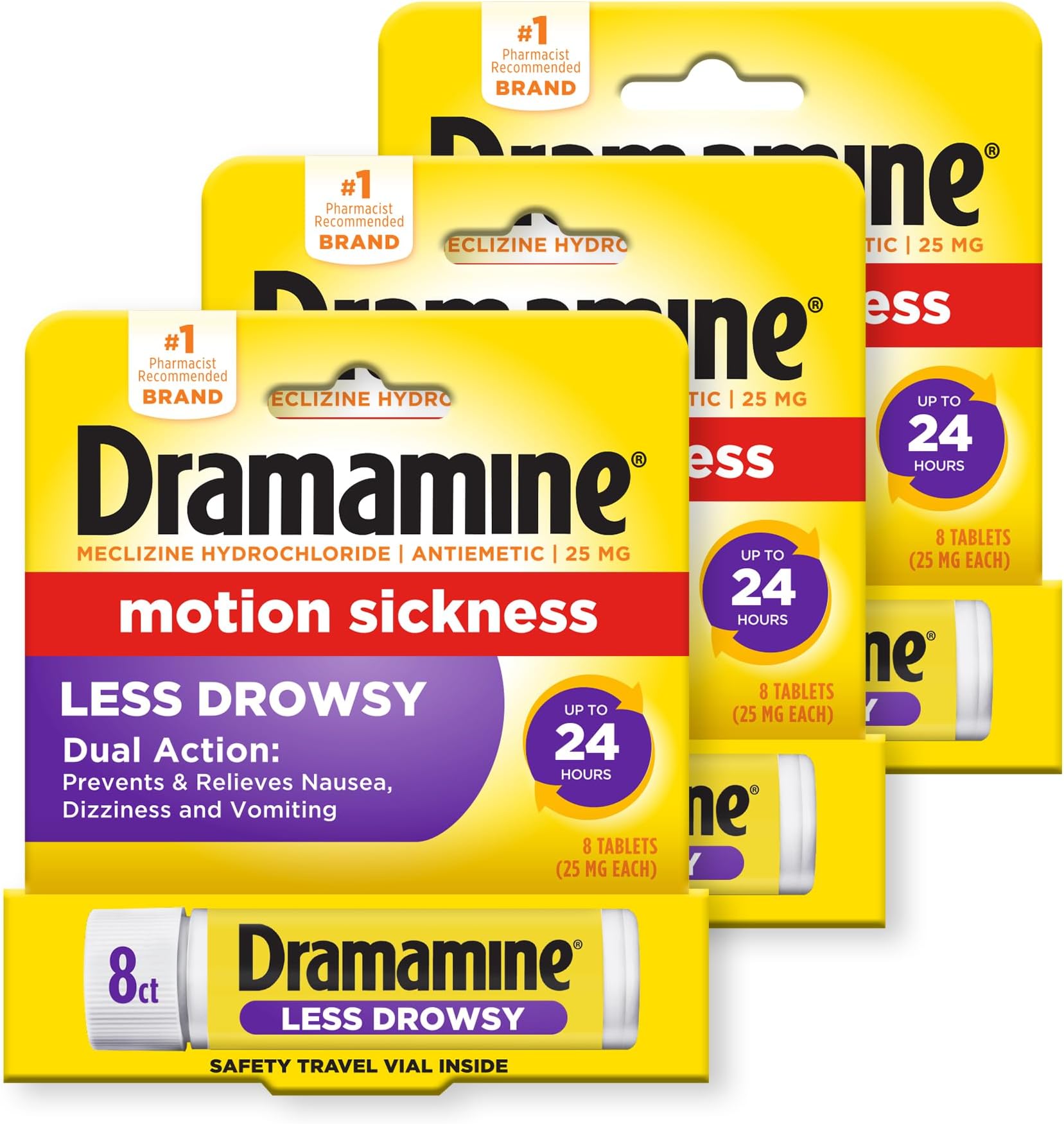 All Day Less Drowsy, Motion Sickness Relief, 8 Count, 3 Pack
