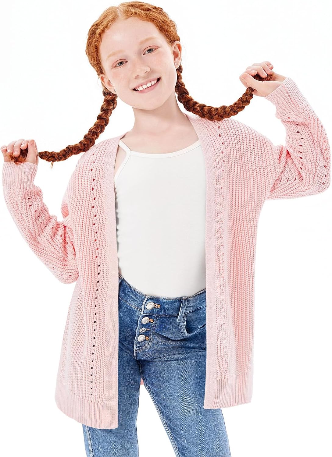 Haloumoning Girls Open Front Cardigan Sweaters Kids Fall Fashion Side Slit Outerwear 5-14 Years - Image 3