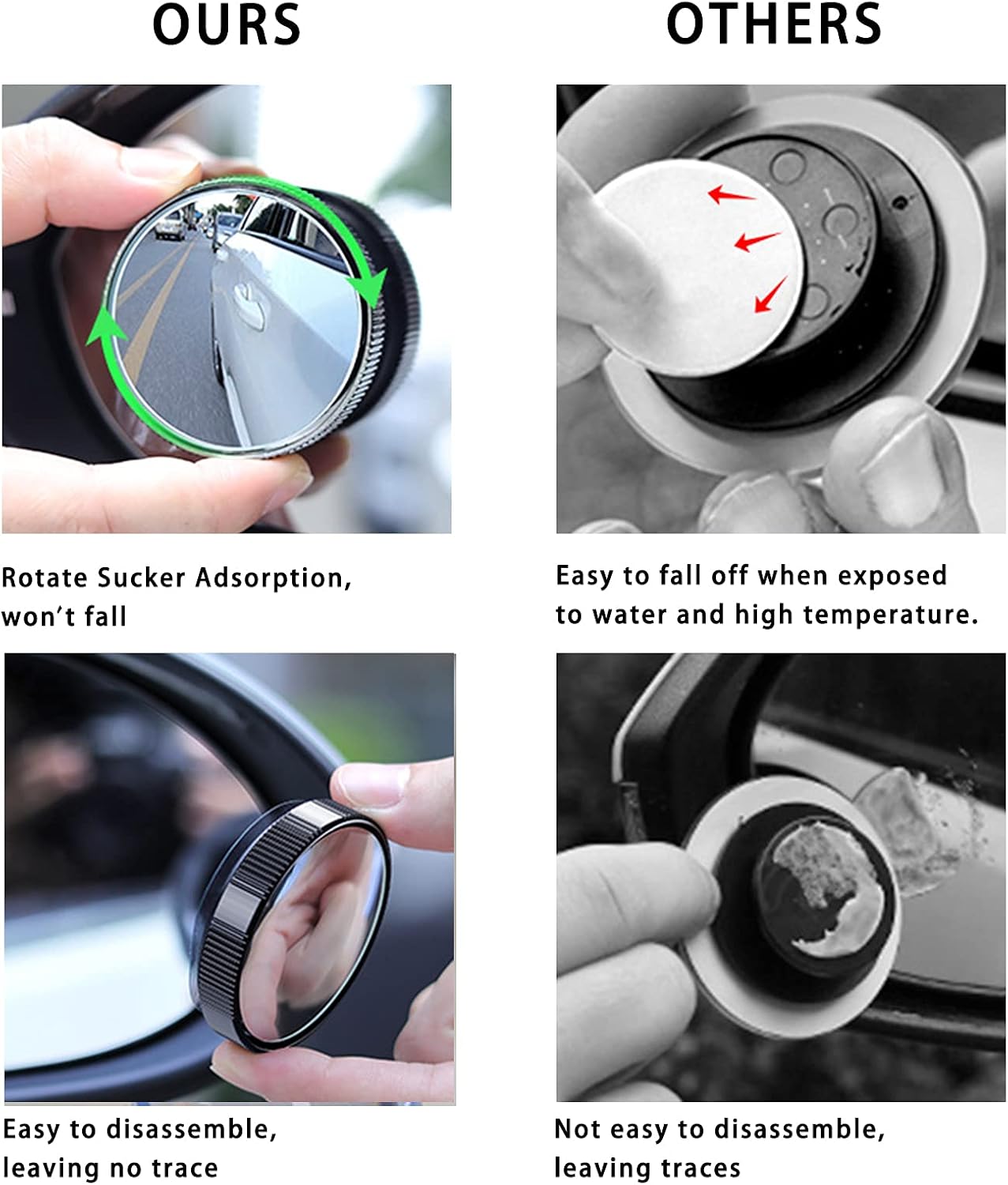 2 Pcs Blind Spot Car Mirror, 2 inch Reusable Round HD Glass Convex 360° Wide Angle Side Rear View Mirror with Sucker for Cars SUV and Trucks(Black)