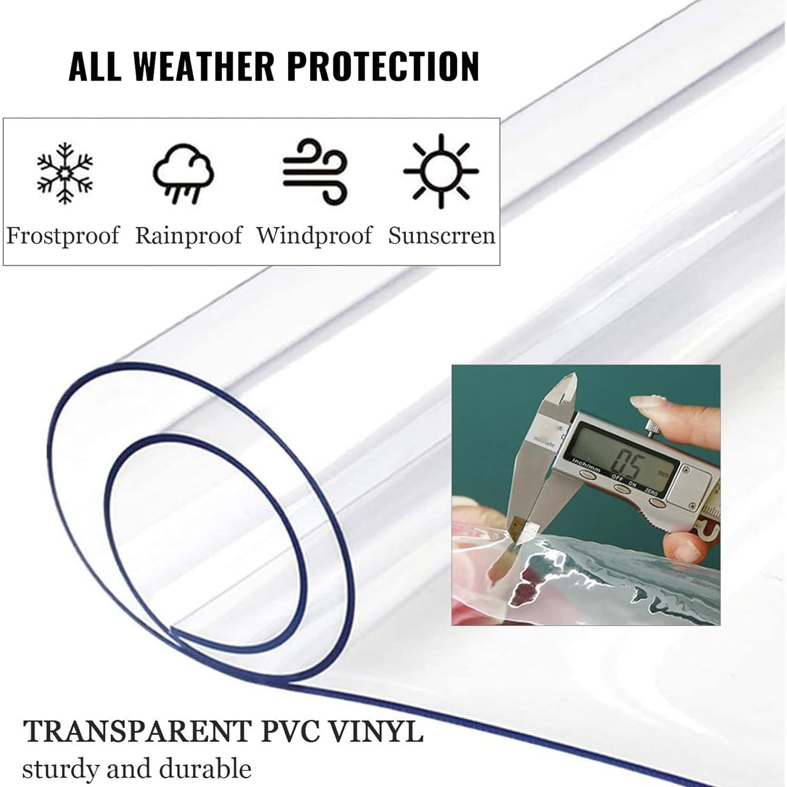 Transparente PVC-Plane Mit Reißverschlusstür – 0,5 Mm Dick, Wasserdicht, Wetterfest, Für Pergola, Terrasse, Balkon (z.B. 2,2 X 2,5 M)