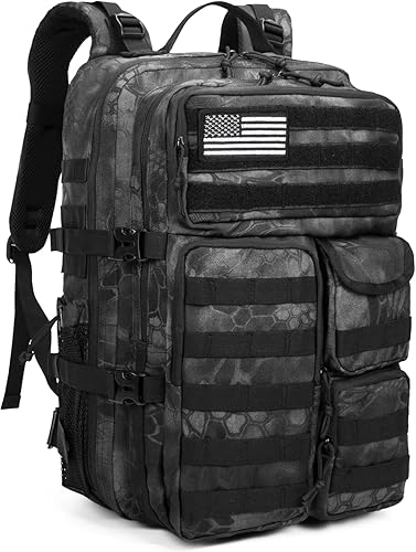 Mochila táctica para hombre, mochila impermeable militar con múltiples bolsillos y equipo táctico para aventuras al aire libre, Camuflaje Negro,