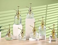 Vista 6 de Botella rociadora de vidrio para plantas, botella de rociador de agua de vidrio transparente de 6.5 pulgadas con bomba superior dorada, regadera