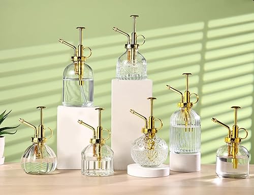 Miniatura 6 de Botella rociadora de vidrio para plantas, botella de rociador de agua de vidrio transparente de 6.5 pulgadas con bomba superior dorada, regadera