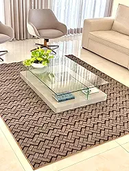 Tapete Carpete para Sala Fácil de Limpar (Zig Zag Marrom, 2,00x2,50)