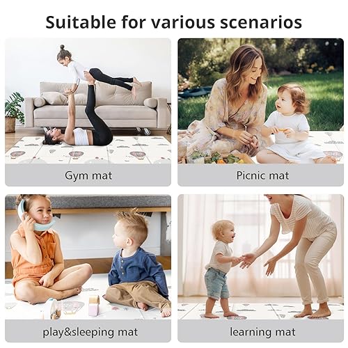 Miniatura 7 de UANLAUO - Alfombra de juego para bebés, 71 x 59 pulgadas, plegable y reversible, para bebés, niños pequeños, niños, para que los bebés jueguen y se