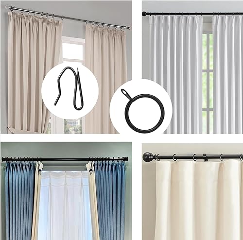 Miniatura 6 de 32 anillos de metal para cortinas y 32 ganchos de metal para cortina de ventana, puerta de ducha, 1.181 in de diámetro interior (negro)